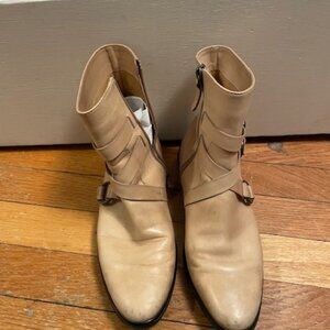 Womens TOD'S Leather Driving Ankle Boots Size 6.5 36.5 Tan Camel Zipper Pebble